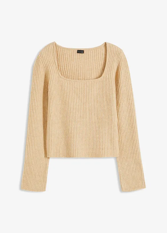 Pullover mit Karree-Ausschnitt in beige von vorne - bonprix