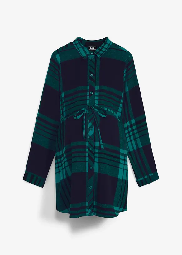 Lange Umstandsbluse aus weichem Baumwoll-Flanell in blau von vorne - bonprix