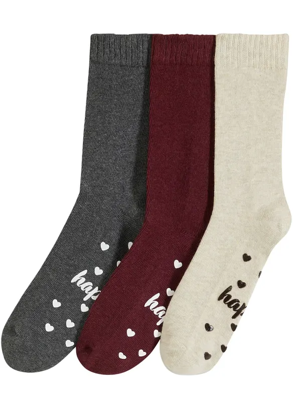 Socken mit Antirutsch Sohle mit Bio-Baumwolle (3 Paar) in rot von vorne - bonprix