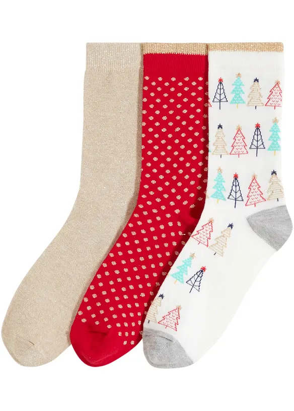 Socken mit Glitzergarn mit Bio-Baumwolle (3er Pack) in weiß von vorne - bonprix