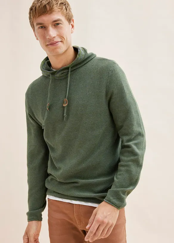 Feinstrickpullover mit Kapuze in grün von vorne (im Anschnitt) - bonprix