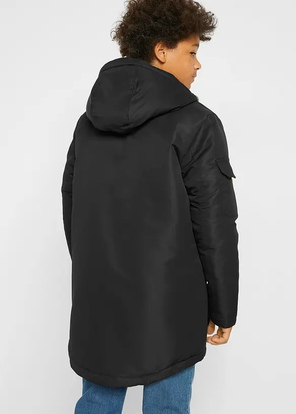 Winterjacke mit sportiven Details und Kapuze in schwarz von hinten (im Anschnitt) - bonprix