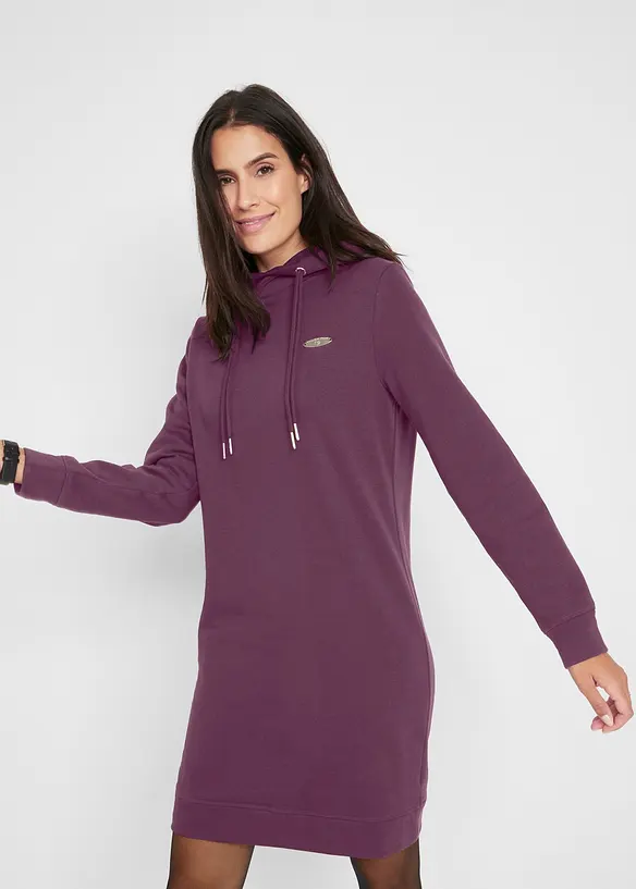 Sweatkleid mit Kapuze in lila von vorne (Totalaufnahme) - bonprix