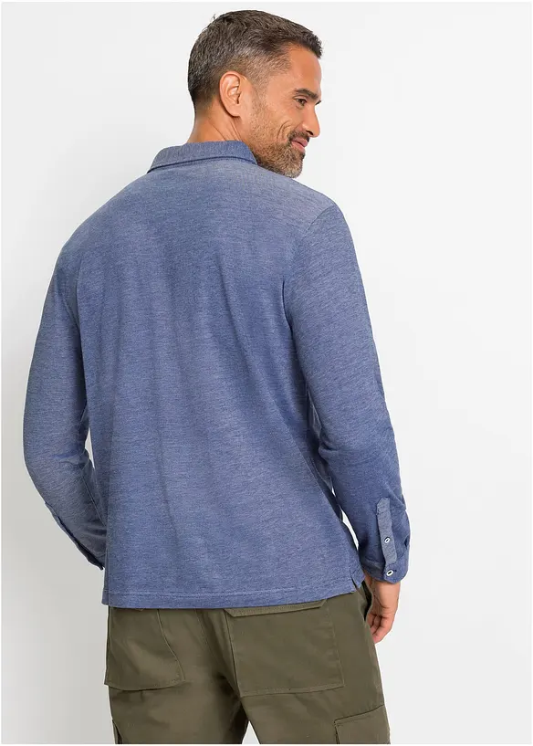 Piqué-Poloshirt, Langarm in blau von hinten (im Anschnitt) - bonprix