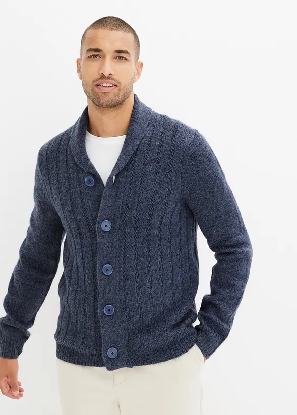 Strickjacke mit Rippenmuster in blau von vorne (im Anschnitt) - bonprix