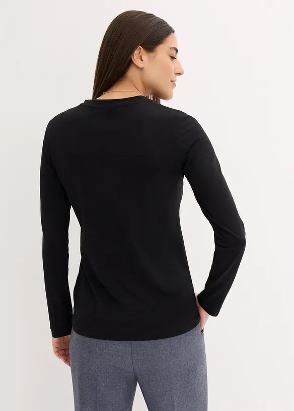 Slim-Fit Shirt mit reiner Bio-Baumwolle (2er Pack) in schwarz von hinten (im Anschnitt) - bonprix Slim-Fit Shirt mit reiner Bio-Baumwolle (2er Pack) in schwarz von hinten (im Anschnitt) - bonprix