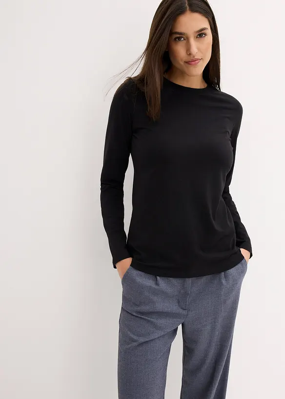 Slim-Fit Shirt mit reiner Bio-Baumwolle (2er Pack) in schwarz von vorne (im Anschnitt) - bonprix Slim-Fit Shirt mit reiner Bio-Baumwolle (2er Pack) in schwarz von vorne (im Anschnitt) - bonprix