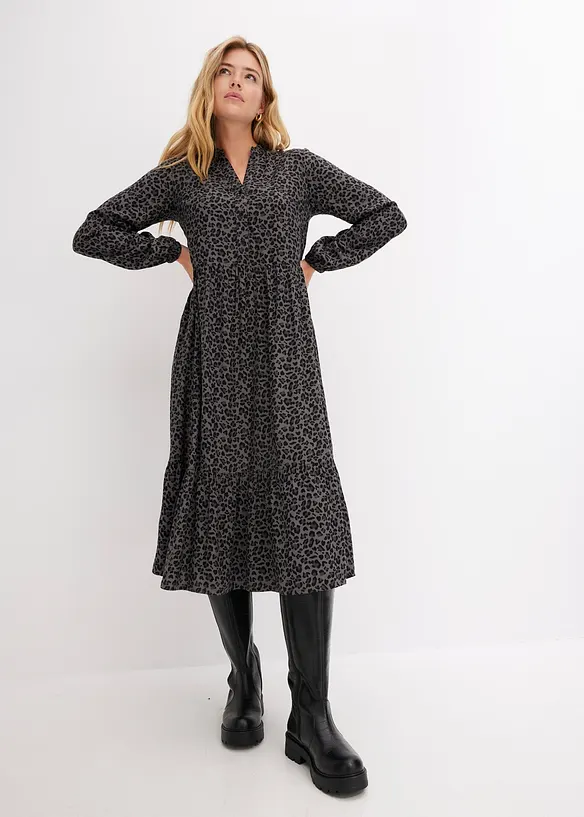 Midikleid aus Viskose in grau von vorne (Totalaufnahme) - bonprix