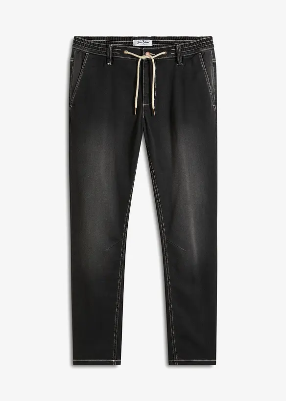 Regular-Fit Jeans-Jogger mit Dehnbund, Tapered in schwarz von vorne - bonprix