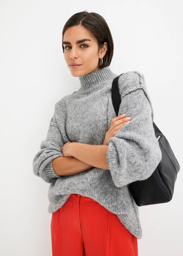 Grobstrick-Pullover in grau von vorne (im Anschnitt) - bonprix