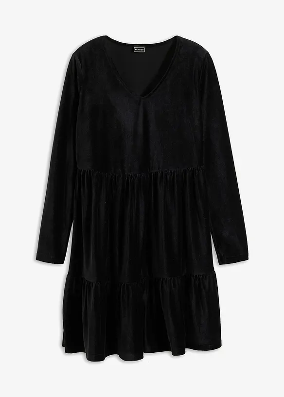 Minikleid aus Jersey Cord in schwarz von vorne - bonprix Minikleid aus Jersey Cord in schwarz von vorne - bonprix