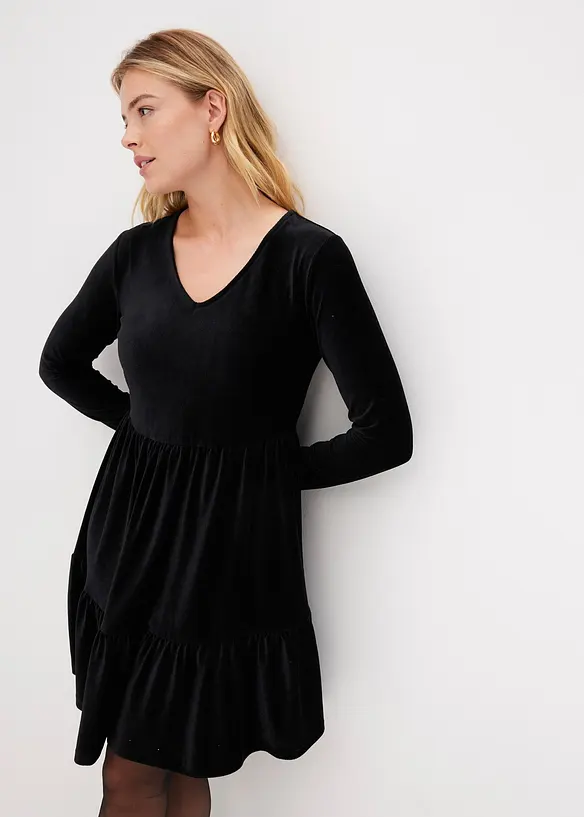 Minikleid aus Jersey Cord in schwarz von vorne (Totalaufnahme) - bonprix Minikleid aus Jersey Cord in schwarz von vorne (Totalaufnahme) - bonprix