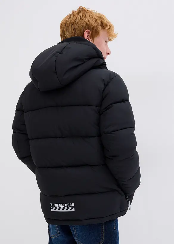 warm gefütterte Winter-Steppjacke mit Kapuze in schwarz von hinten (im Anschnitt) - bonprix