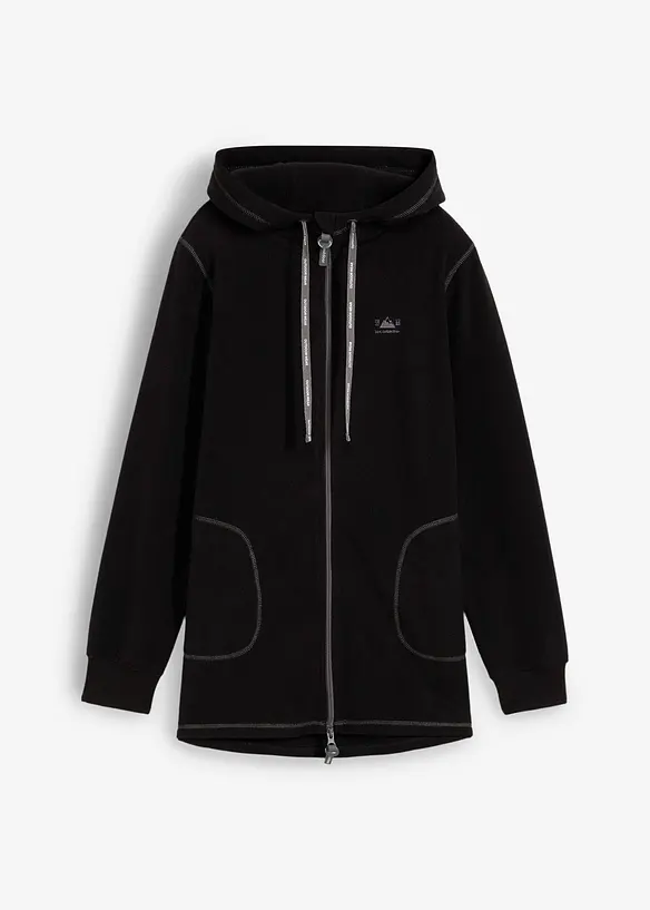 Long-Fleecejacke mit Reißverschluss-Taschen in schwarz von vorne - bonprix
