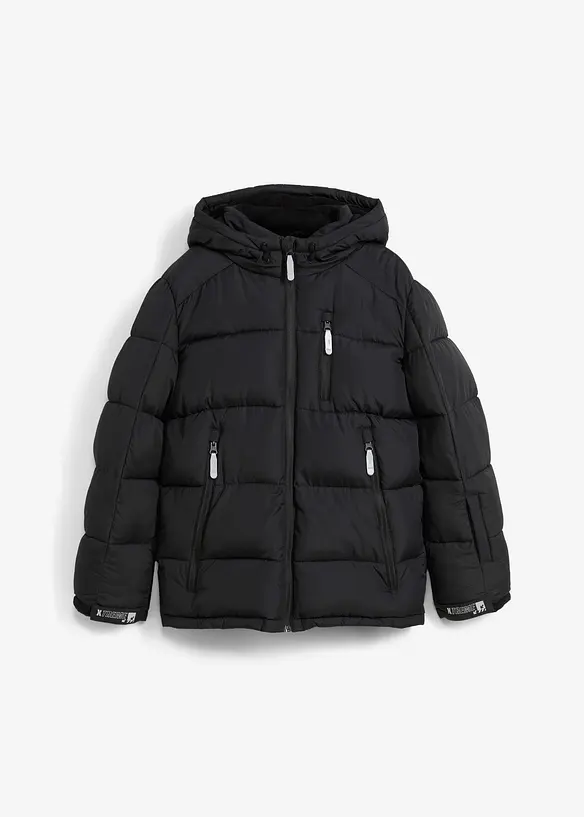 warm gefütterte Winter-Steppjacke mit Kapuze in schwarz von vorne - bonprix