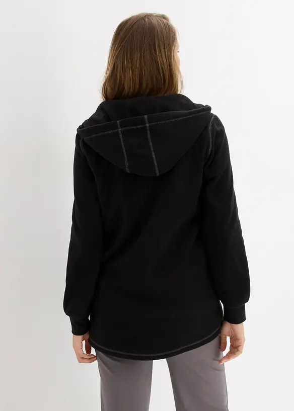 Long-Fleecejacke mit Reißverschluss-Taschen in schwarz von hinten (im Anschnitt) - bonprix