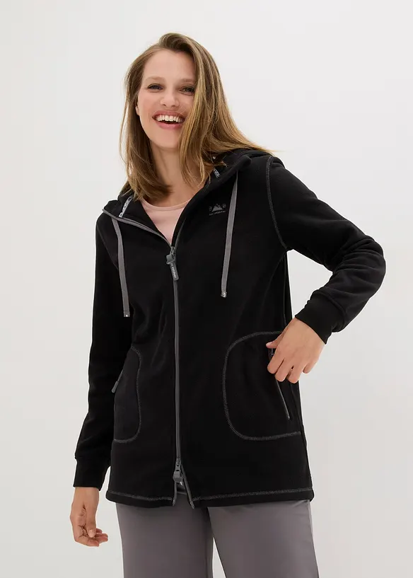 Long-Fleecejacke mit Reißverschluss-Taschen in schwarz von vorne (im Anschnitt) - bonprix