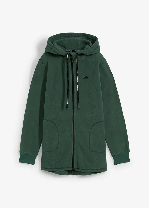 Long-Fleecejacke mit Reißverschluss-Taschen in grün von vorne - bonprix