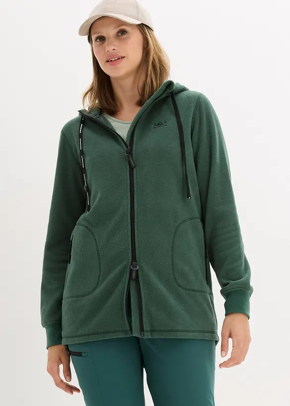 Long-Fleecejacke mit Reißverschluss-Taschen in grün von vorne (im Anschnitt) - bonprix