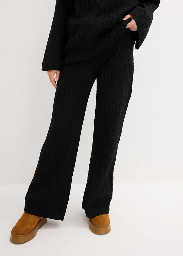 Strickhose mit Zopfmuster in schwarz von vorne - bonprix