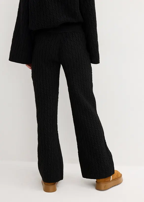 Strickhose mit Zopfmuster in schwarz von hinten - bonprix