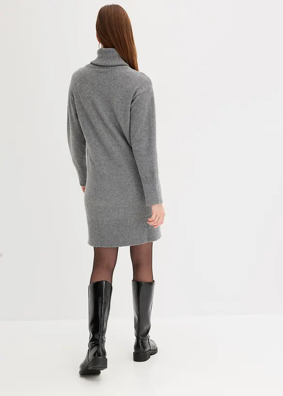 Strickkleid mit Rollkragen in grau von hinten (Totalaufnahme) - bonprix