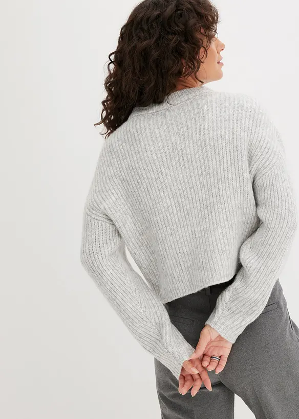 Grobstrick-Pullover aus weichem Woll-Mix in grau von hinten (im Anschnitt) - bonprix