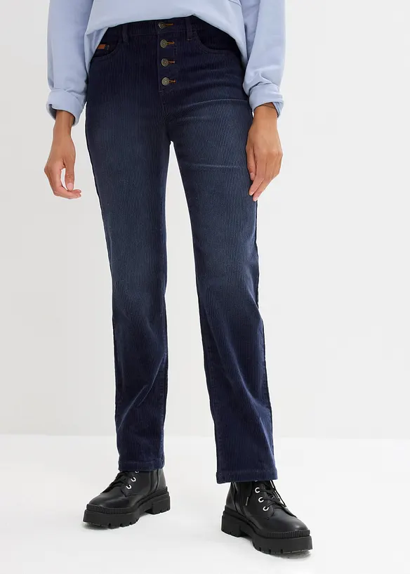 Cordhose aus elastischem Baumwoll-Mix in blau von vorne - bonprix