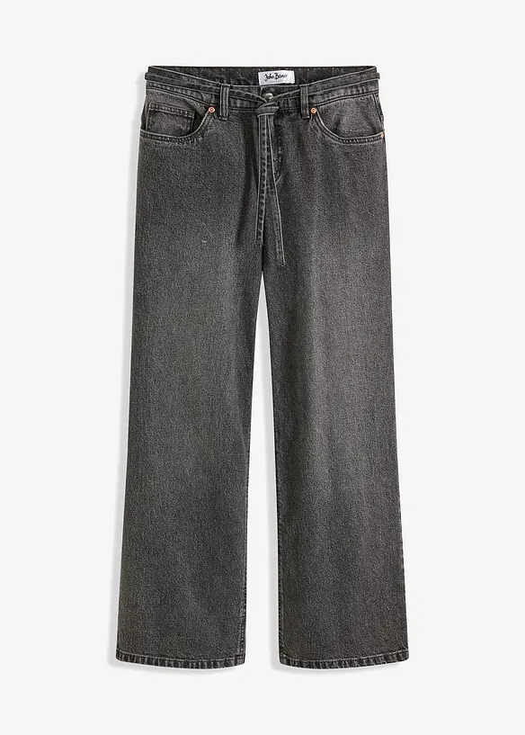 Wide Leg Jeans Mid Waist in grau von vorne - bonprix