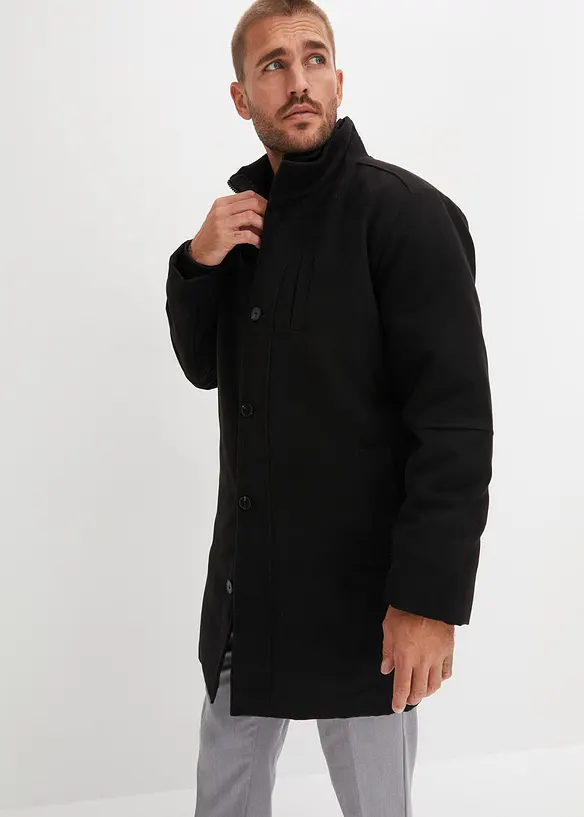 Kurzmantel mit Windfang in schwarz von vorne (Totalaufnahme) - bonprix