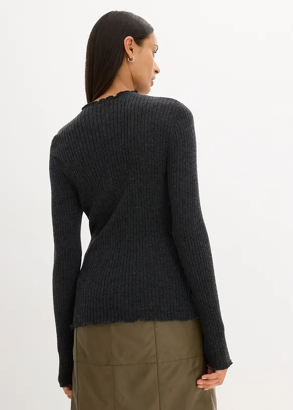 Pullover aus superfeiner Merinowolle in grau von hinten (im Anschnitt) - bonprix
