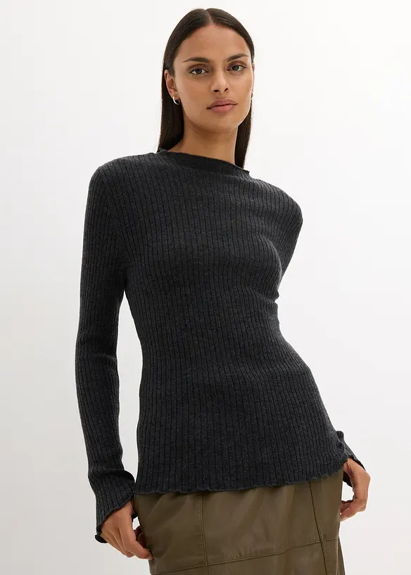 Pullover aus superfeiner Merinowolle in grau von vorne (im Anschnitt) - bonprix