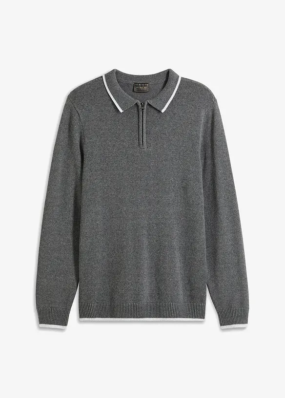 Polo Pullover mit recycelter Baumwolle in grau von vorne - bonprix