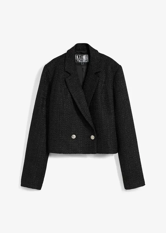 Bouclé-Blazer mit Glanzfäden in schwarz von vorne - bonprix