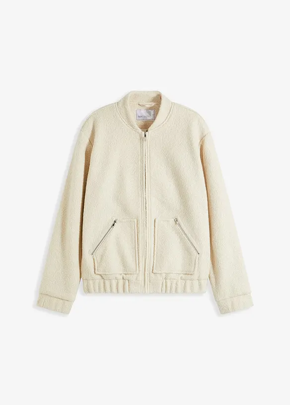 Blouson aus kuscheligem Bouclé in beige von vorne - bonprix