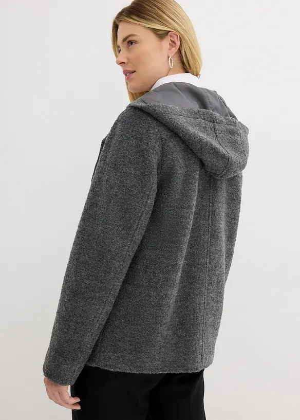 Cabanjacke aus kuscheligem Bouclé in schwarz von hinten (im Anschnitt) - bonprix