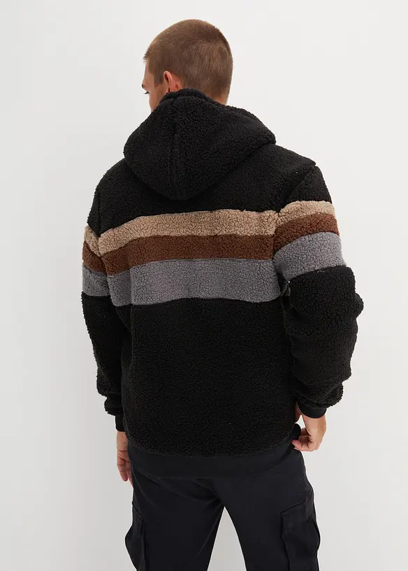 Teddy-Fleecejacke mit Kapuze in schwarz von hinten (im Anschnitt) - bonprix
