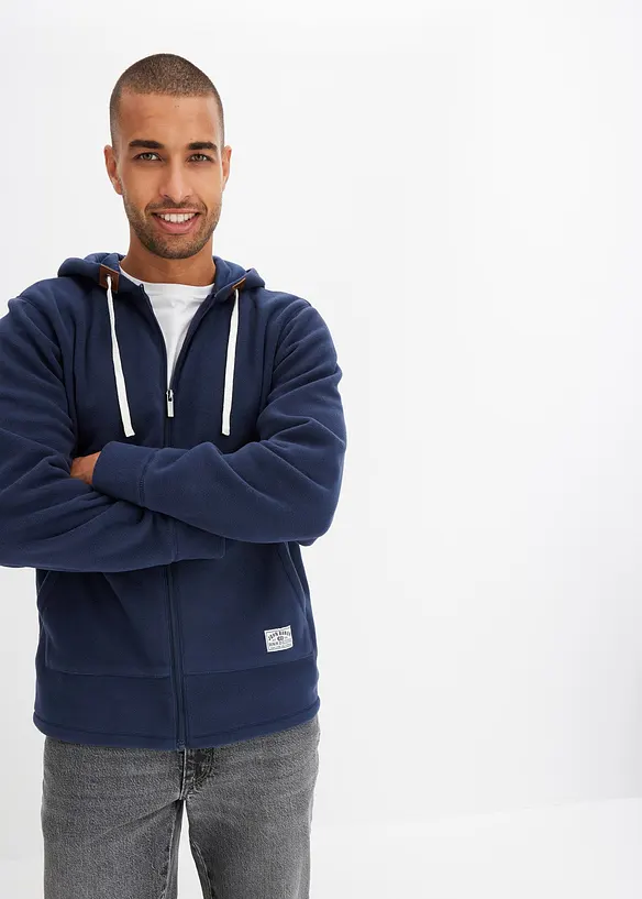 Kapuzen-Fleecejacke in Regular Fit in blau von vorne (im Anschnitt) - bonprix