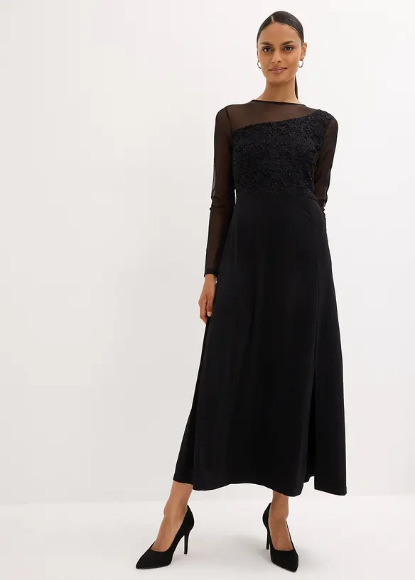 Abendkleid mit Spitze in schwarz von vorne (Totalaufnahme) - bonprix Abendkleid mit Spitze in schwarz von vorne (Totalaufnahme) - bonprix