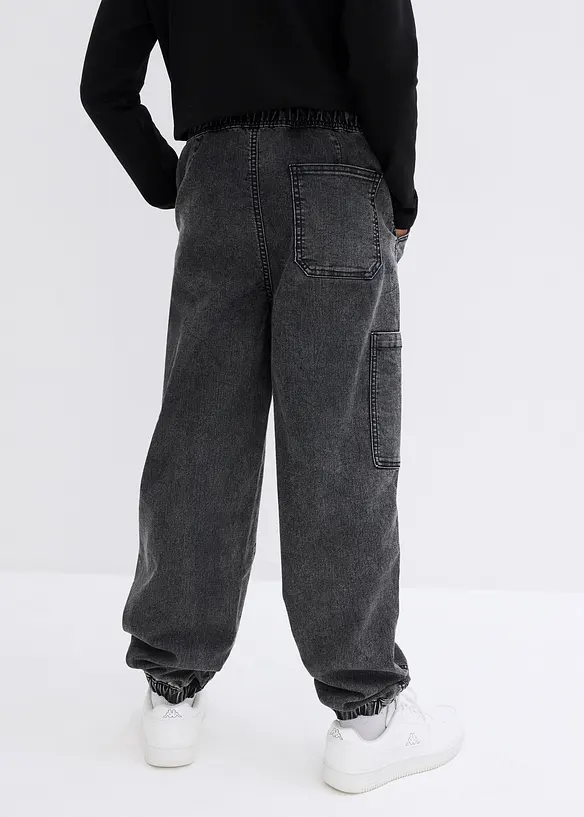Loose Fit Schlupf-Cargo-Jeans mit Stretchanteil in grau von hinten - bonprix
