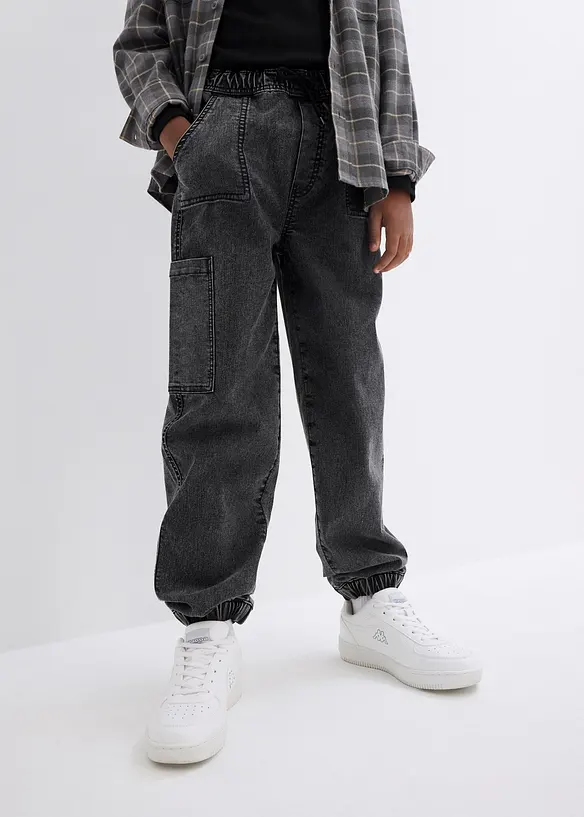 Loose Fit Schlupf-Cargo-Jeans mit Stretchanteil in grau von vorne - bonprix