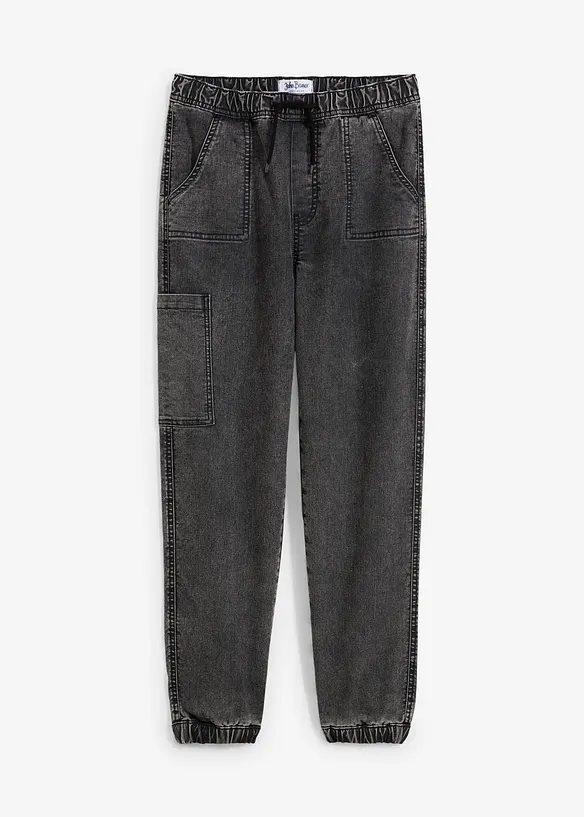 Loose Fit Schlupf-Cargo-Jeans mit Stretchanteil in grau von vorne - bonprix
