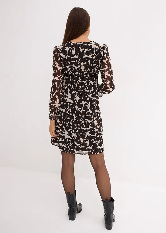 2-in-1 Umstands-und Stillkleid aus Chiffon in schwarz von hinten (Totalaufnahme) - bonprix