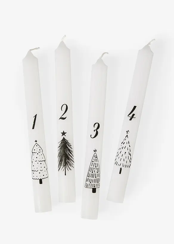 Stabkerzen mit Zahlen 1-4 (4er Pack) in weiß von vorne - bonprix