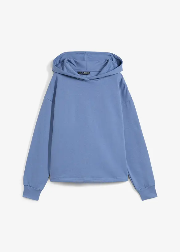 Sweatshirt mit Kapuze und Kordelzug am Saum in blau von vorne - bonprix