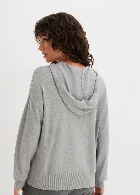 Strick-Hoodie mit Kängurutasche aus Viskose-Mix in grau von hinten (im Anschnitt) - bonprix Strick-Hoodie mit Kängurutasche aus Viskose-Mix in grau von hinten (im Anschnitt) - bonprix