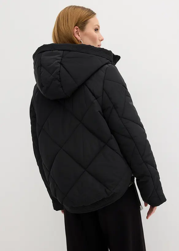 Kurze Steppjacke mit Futter in Kontrastfarbe in schwarz von hinten (im Anschnitt) - bonprix