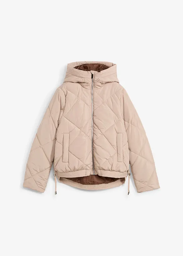 Kurze Steppjacke mit Futter in Kontrastfarbe in beige von vorne - bonprix