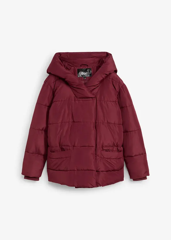 Wattierte Steppjacke mit Kapuze aus recyceltem Polyester in rot von vorne - bonprix