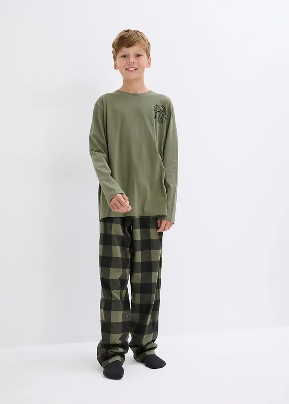 Pyjama aus reiner Bio-Baumwolle (2-tlg. Set) in grün von vorne (Totalaufnahme) - bonprix